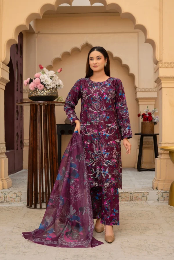 Gulnaar 3PC - Plum Floral Suit