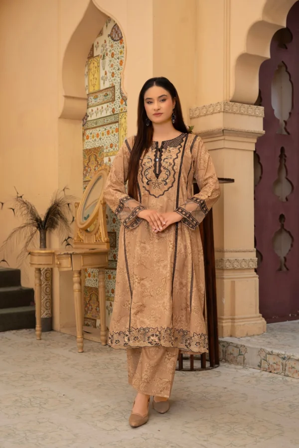Mehrunnisa 2PC - Beige Embroidered Suit