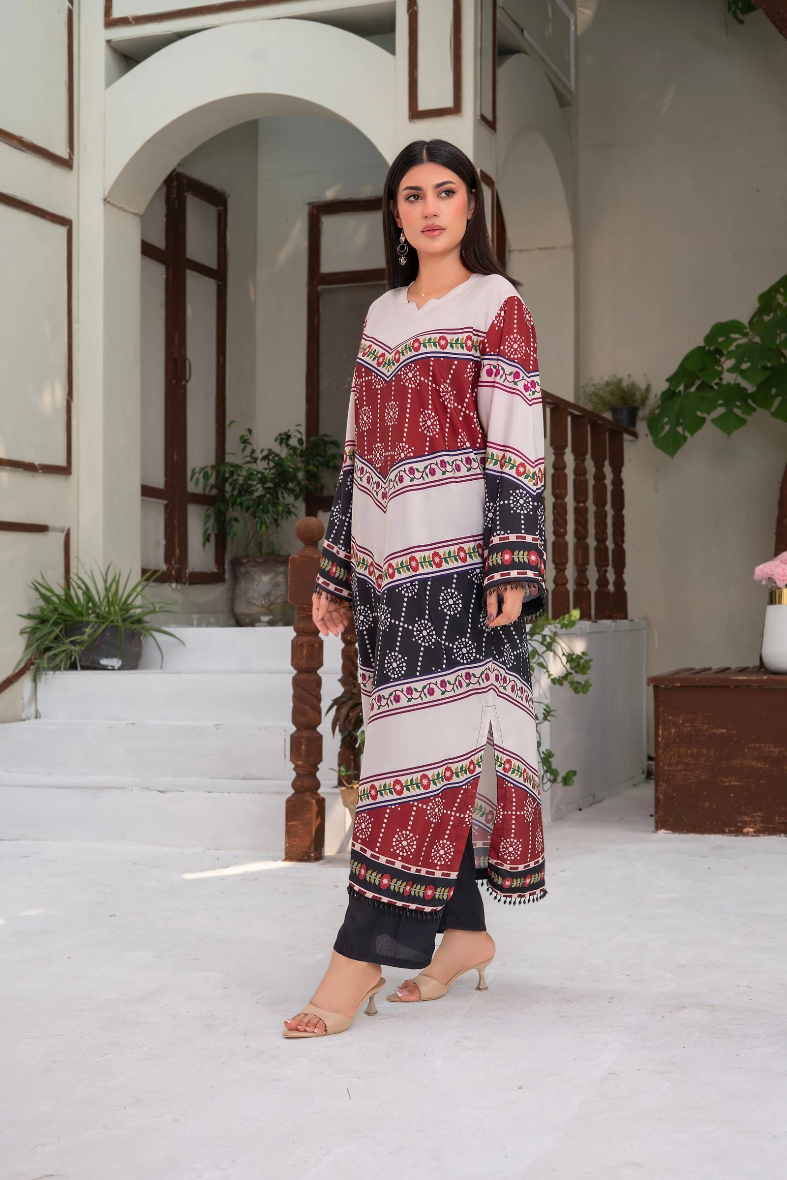 Zeenat 2PC - Maroon Chunri Print Suit - Image 4