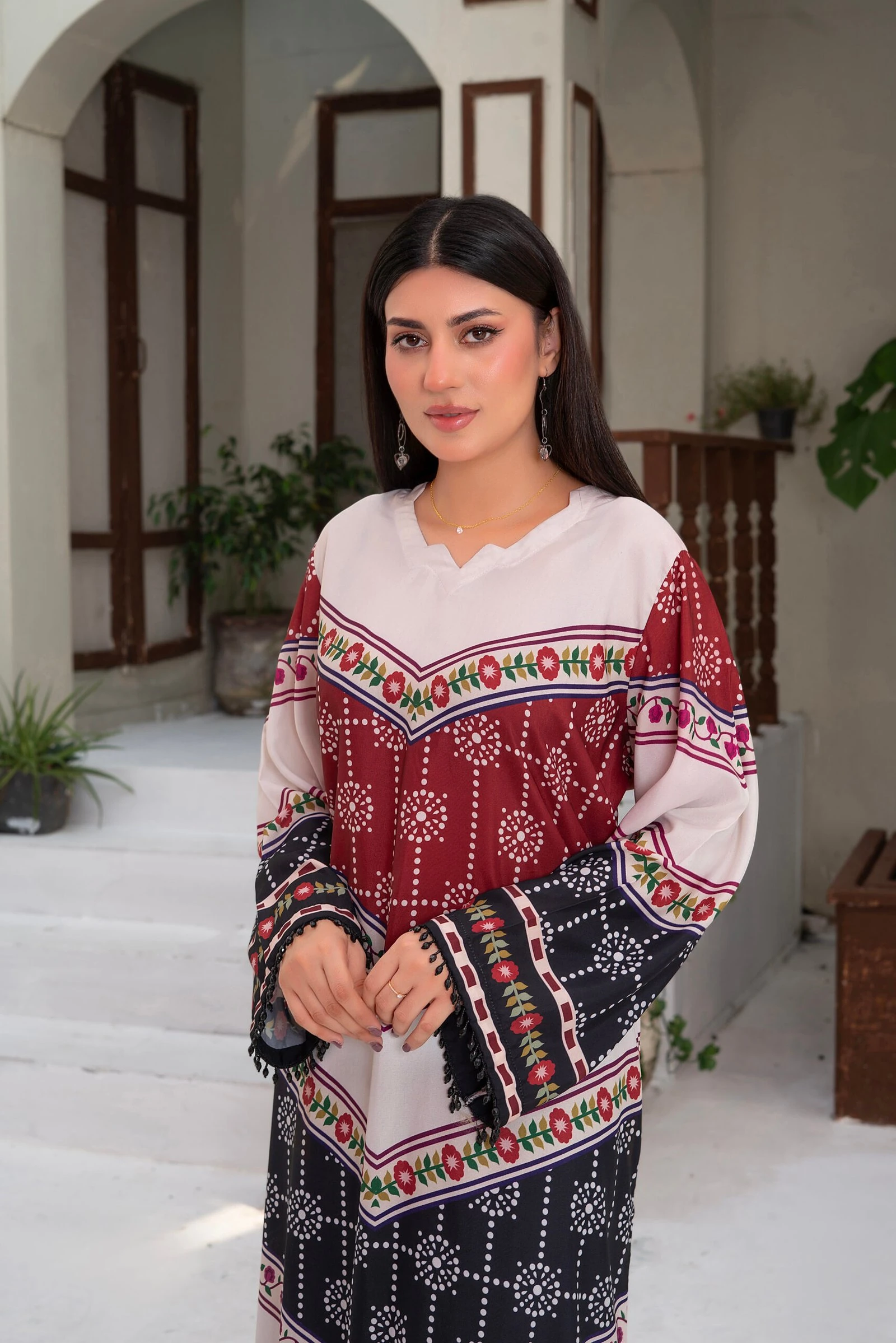 Zeenat 2PC - Maroon Chunri Print Suit - Image 6