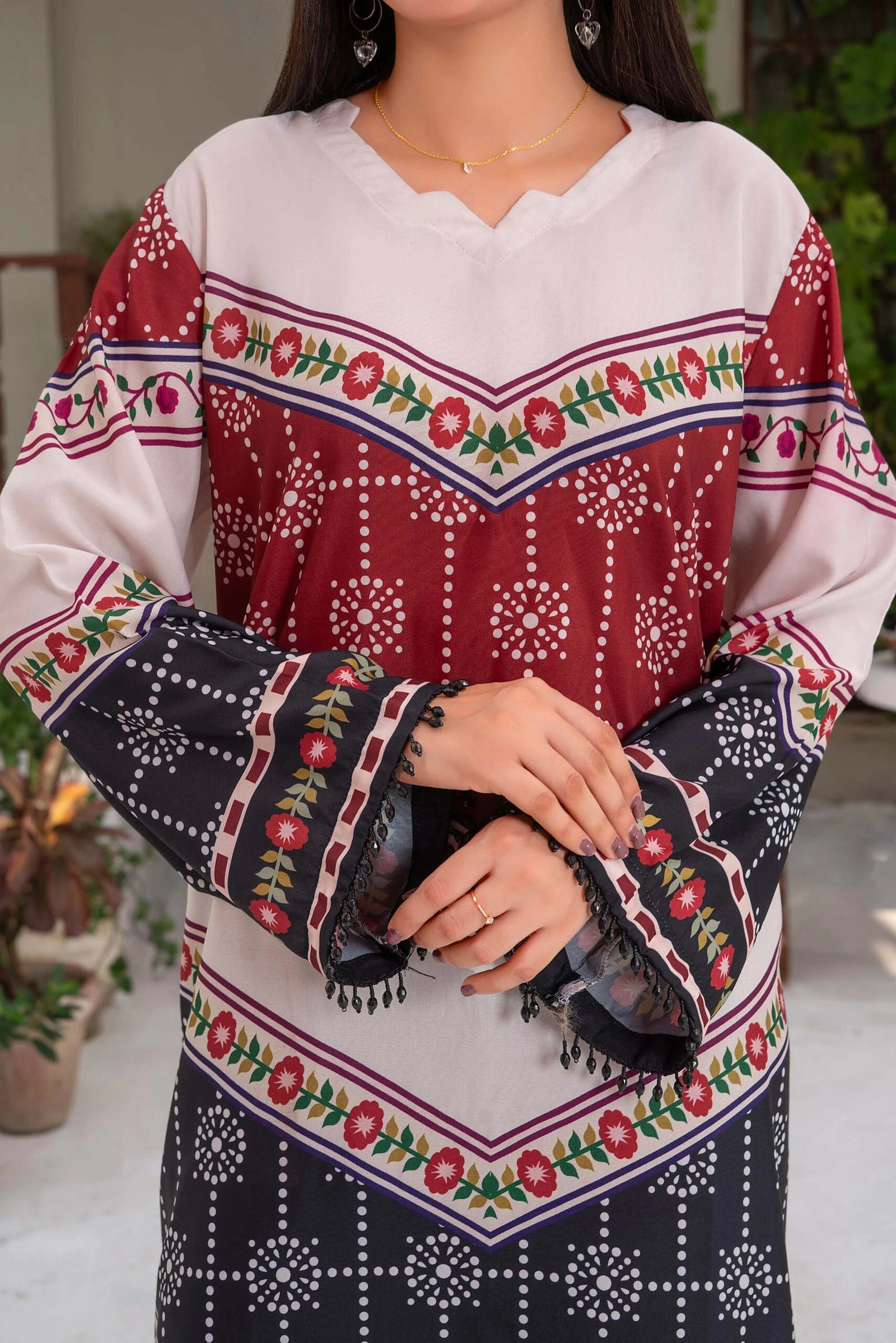 Zeenat 2PC - Maroon Chunri Print Suit - Image 8