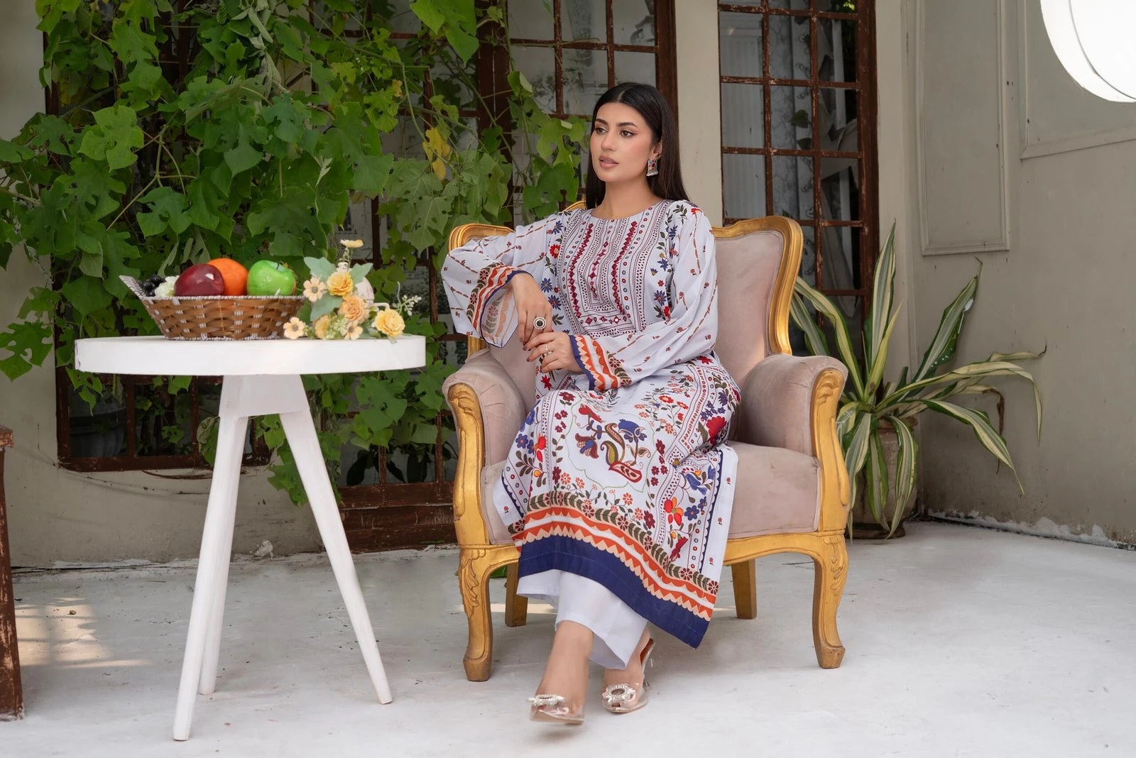 Aabroo 2PC - White Floral Embroidered Suit - Image 2