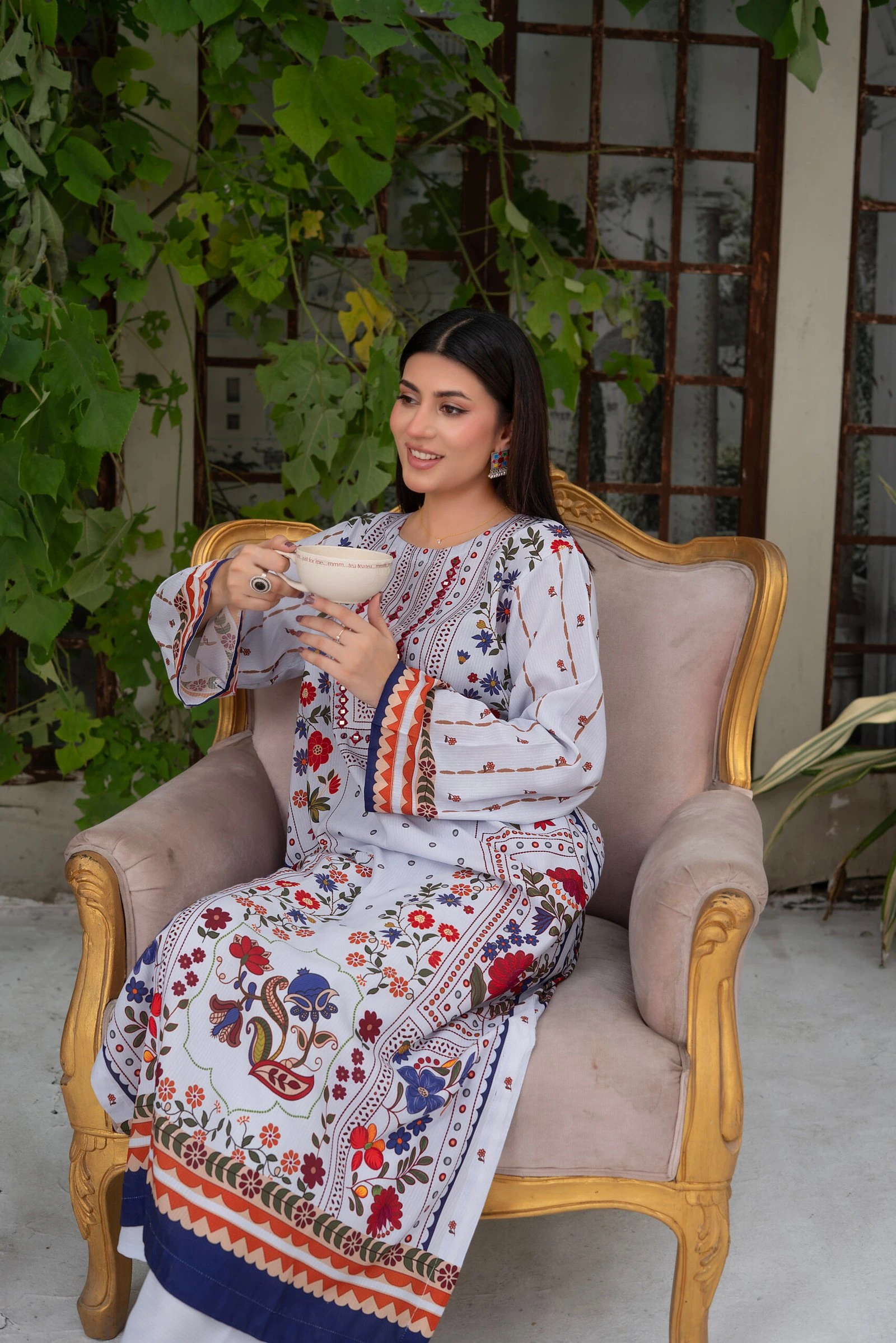 Aabroo 2PC - White Floral Embroidered Suit - Image 3