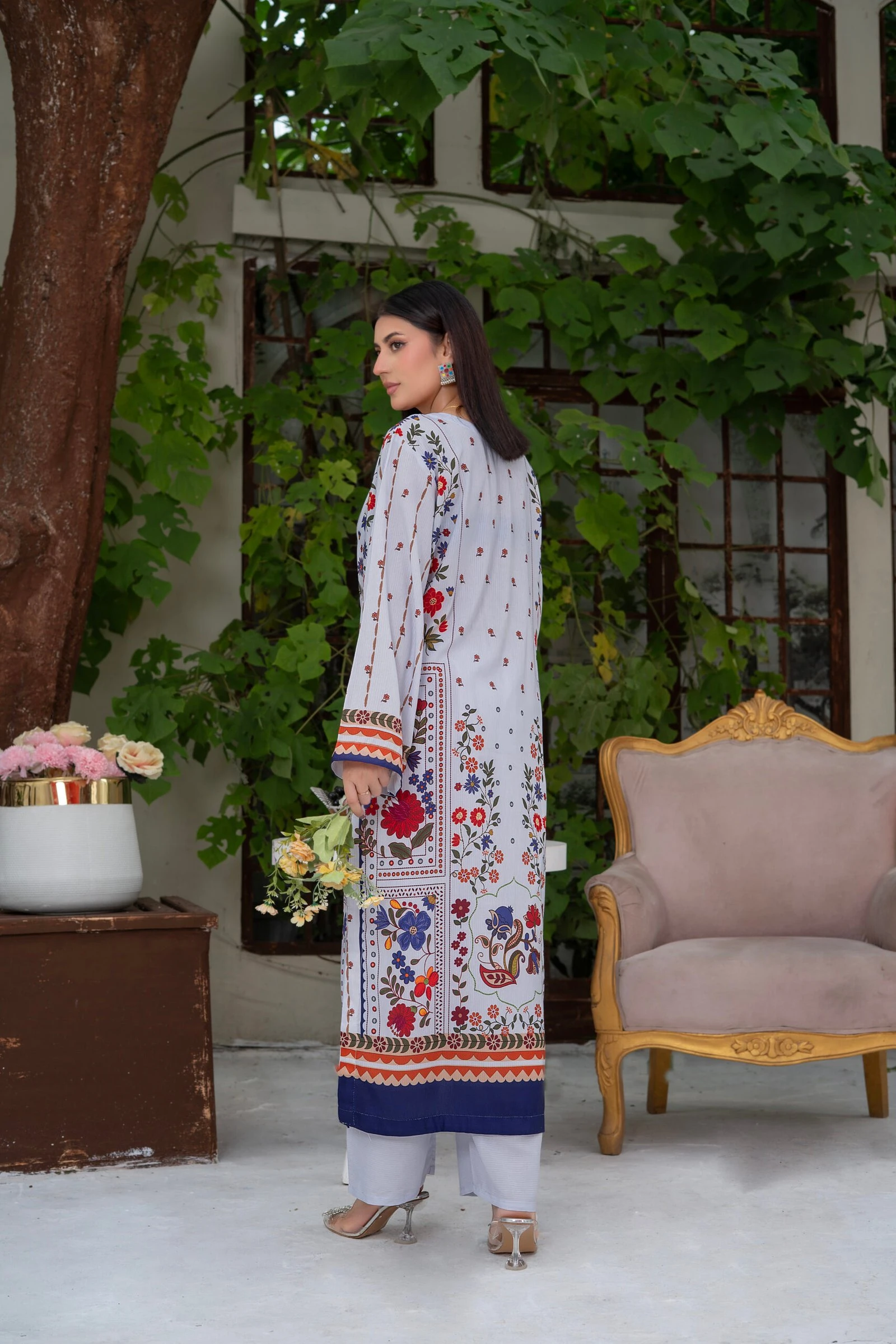 Aabroo 2PC - White Floral Embroidered Suit - Image 5