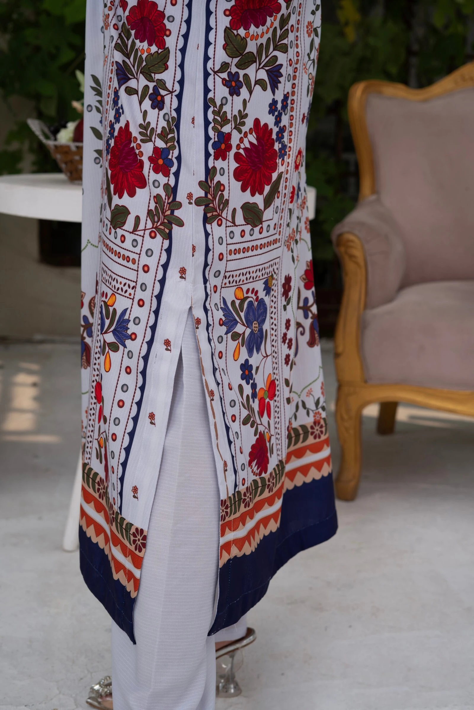 Aabroo 2PC - White Floral Embroidered Suit - Image 6