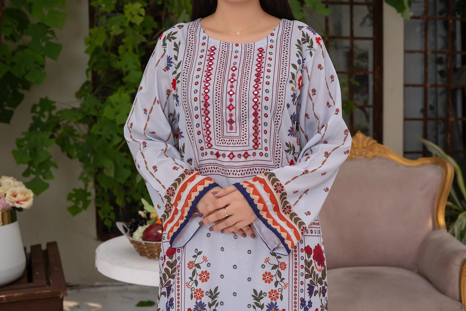 Aabroo 2PC - White Floral Embroidered Suit - Image 7