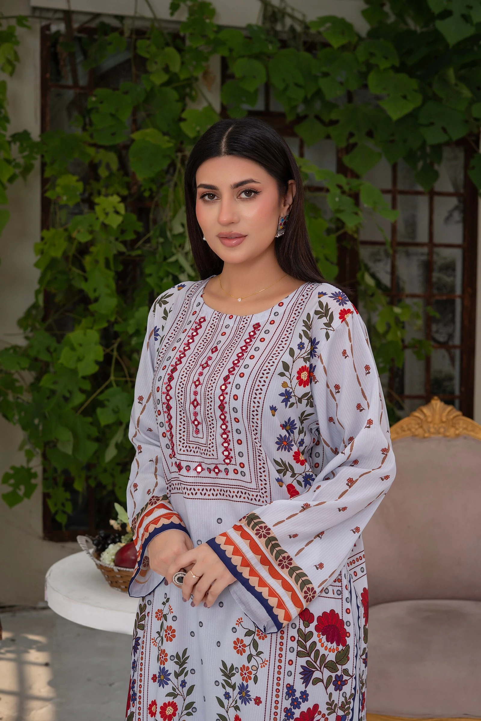 Aabroo 2PC - White Floral Embroidered Suit - Image 8