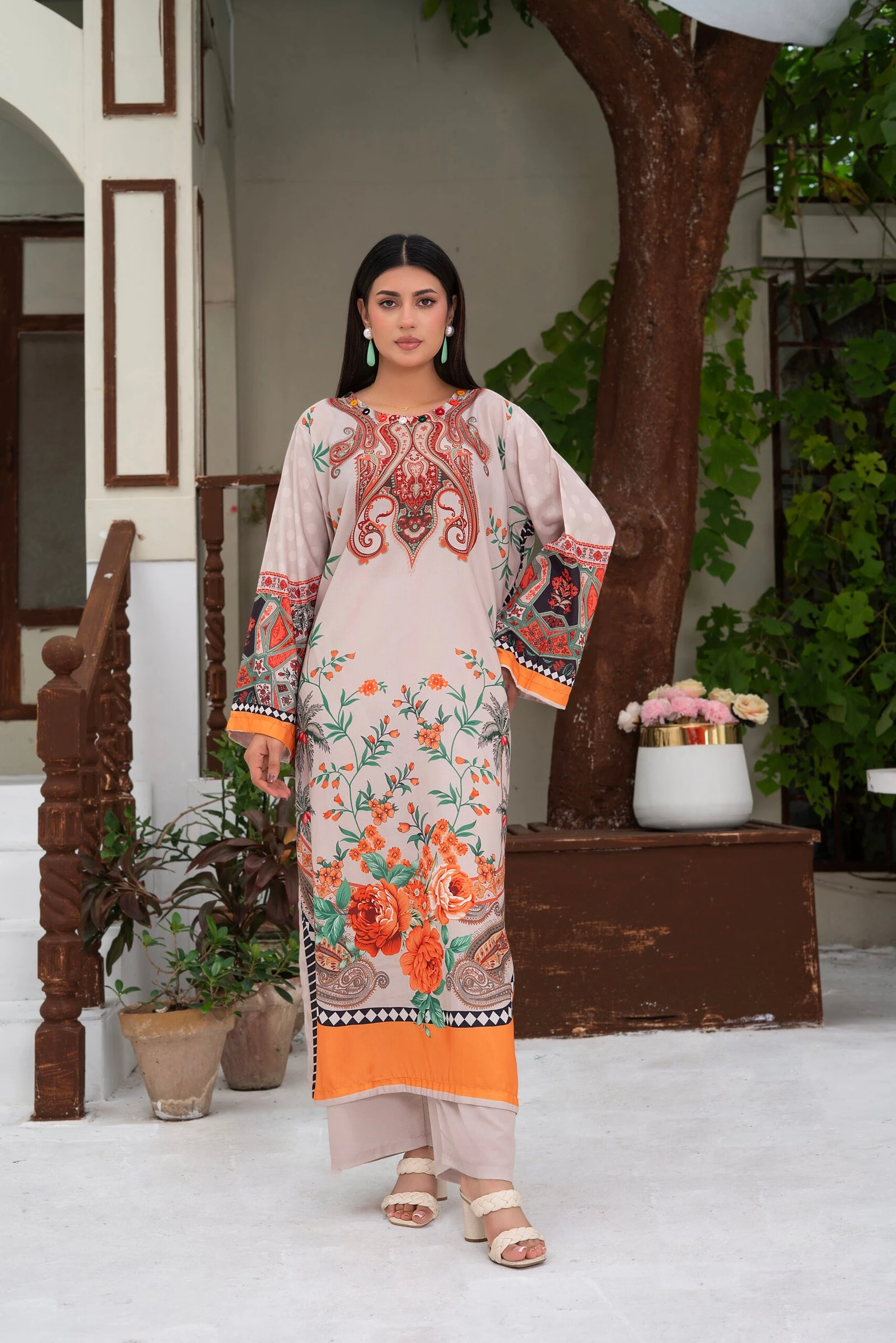 Firdous 2PC - Beige Paisley Suit - Image 2