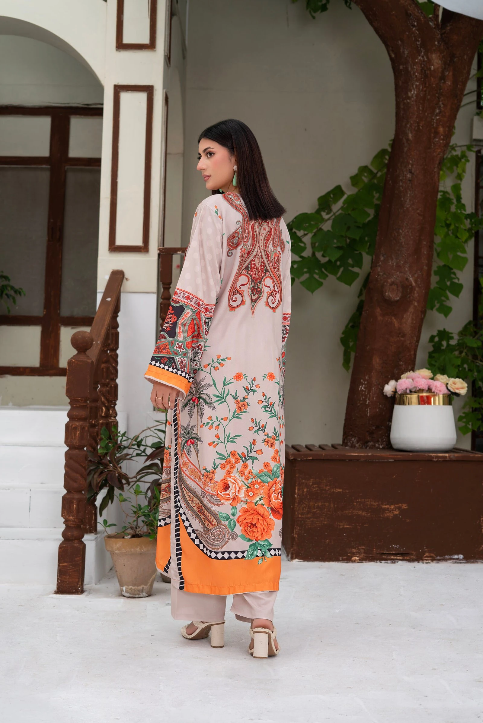 Firdous 2PC - Beige Paisley Suit - Image 3
