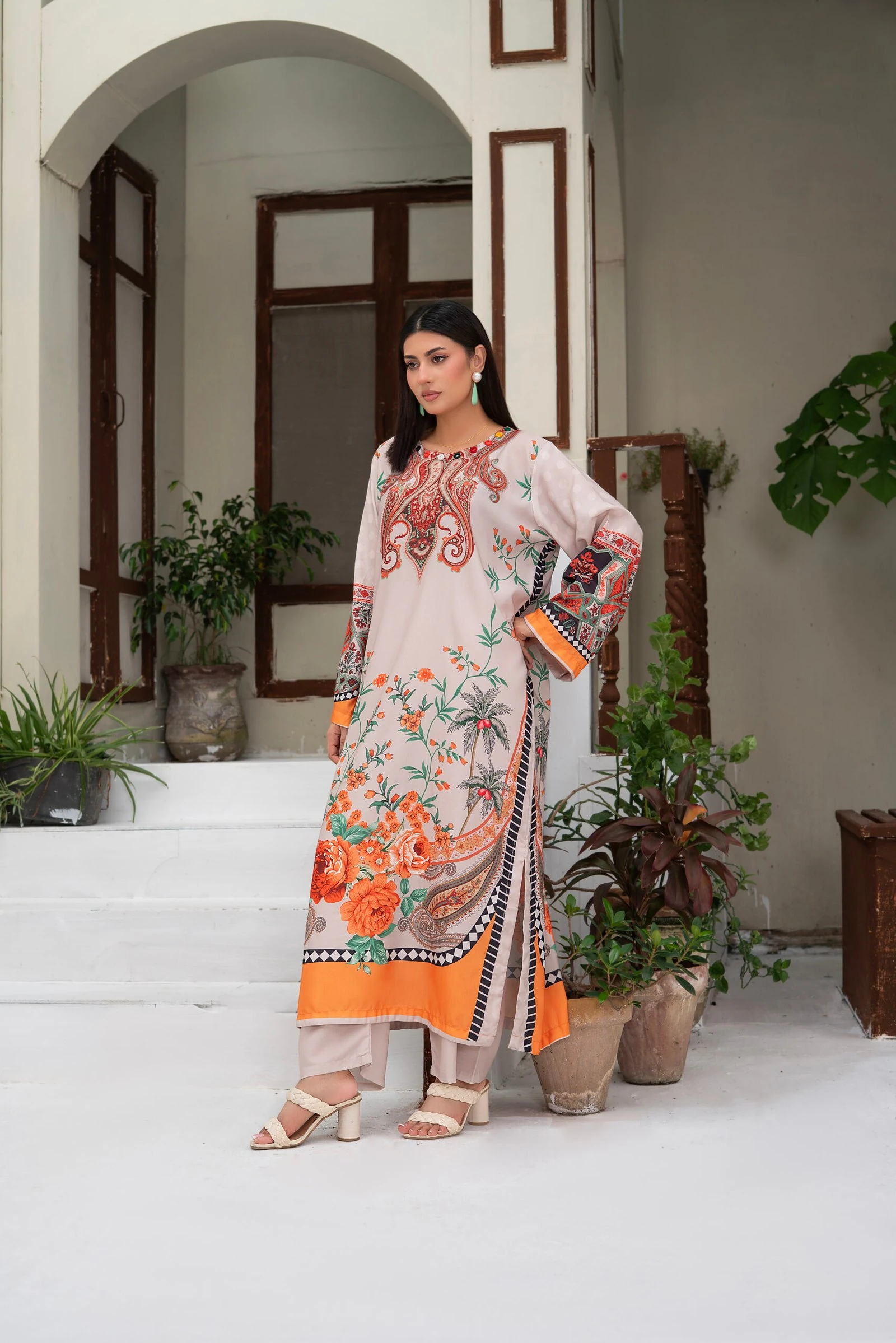 Firdous 2PC - Beige Paisley Suit
