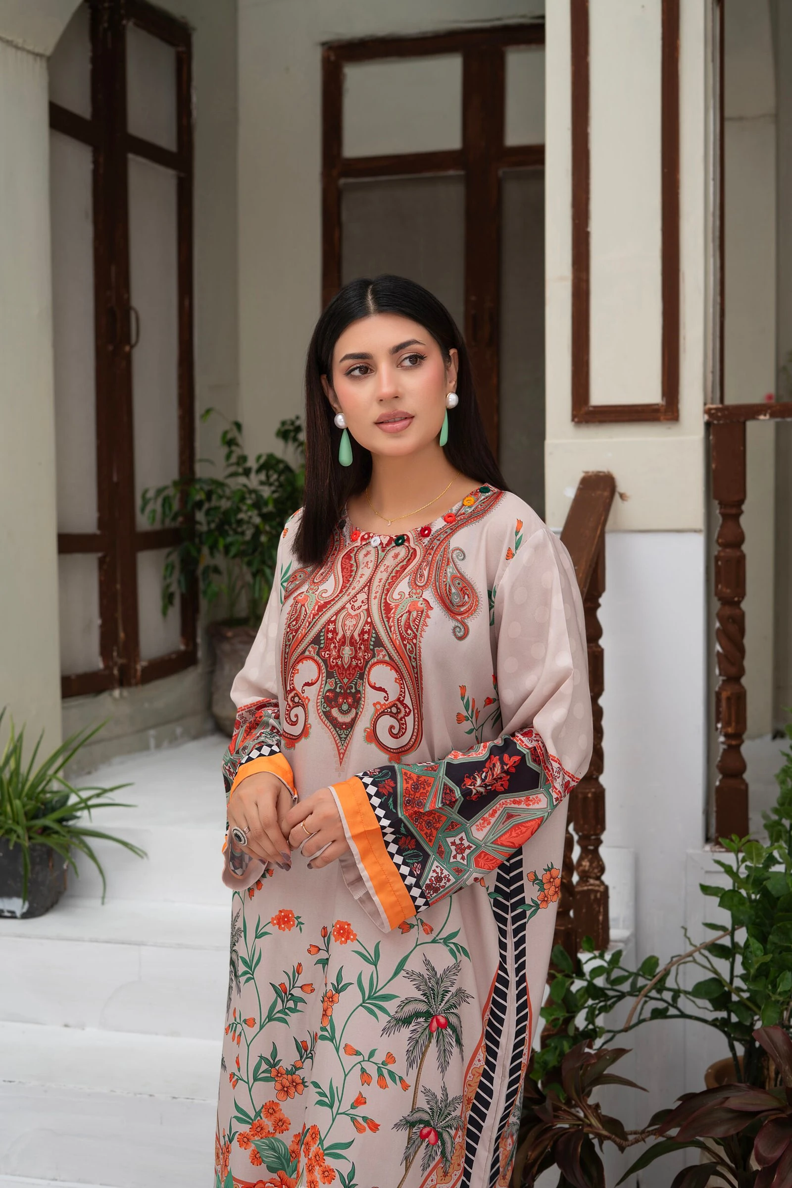 Firdous 2PC - Beige Paisley Suit - Image 4