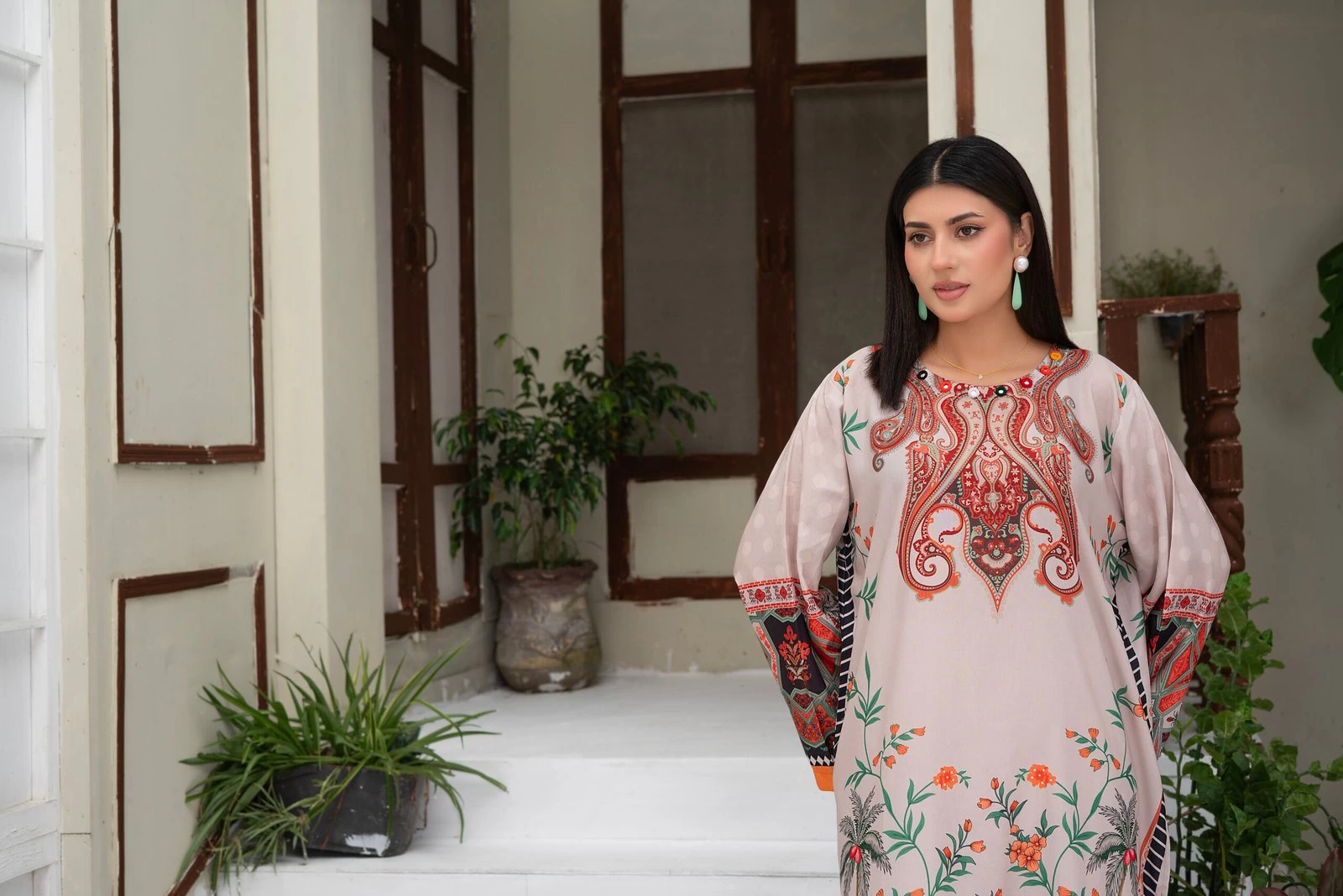 Firdous 2PC - Beige Paisley Suit - Image 5
