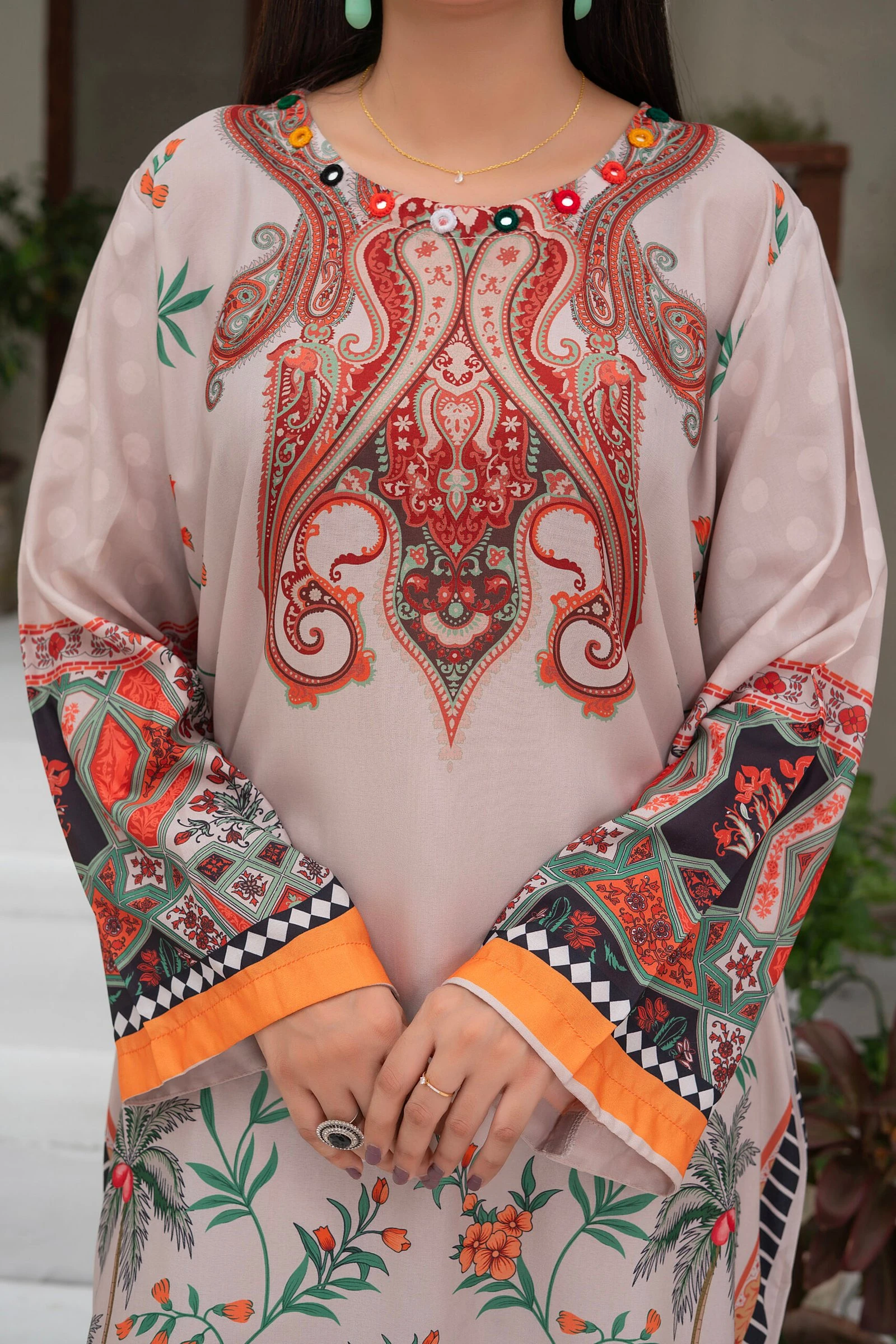 Firdous 2PC - Beige Paisley Suit - Image 6