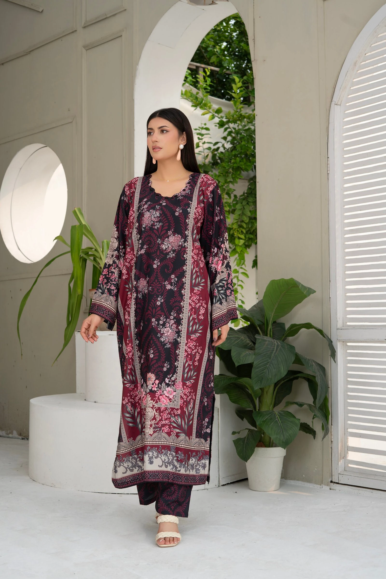 Mahjabeen 2PC - Maroon Floral Suit