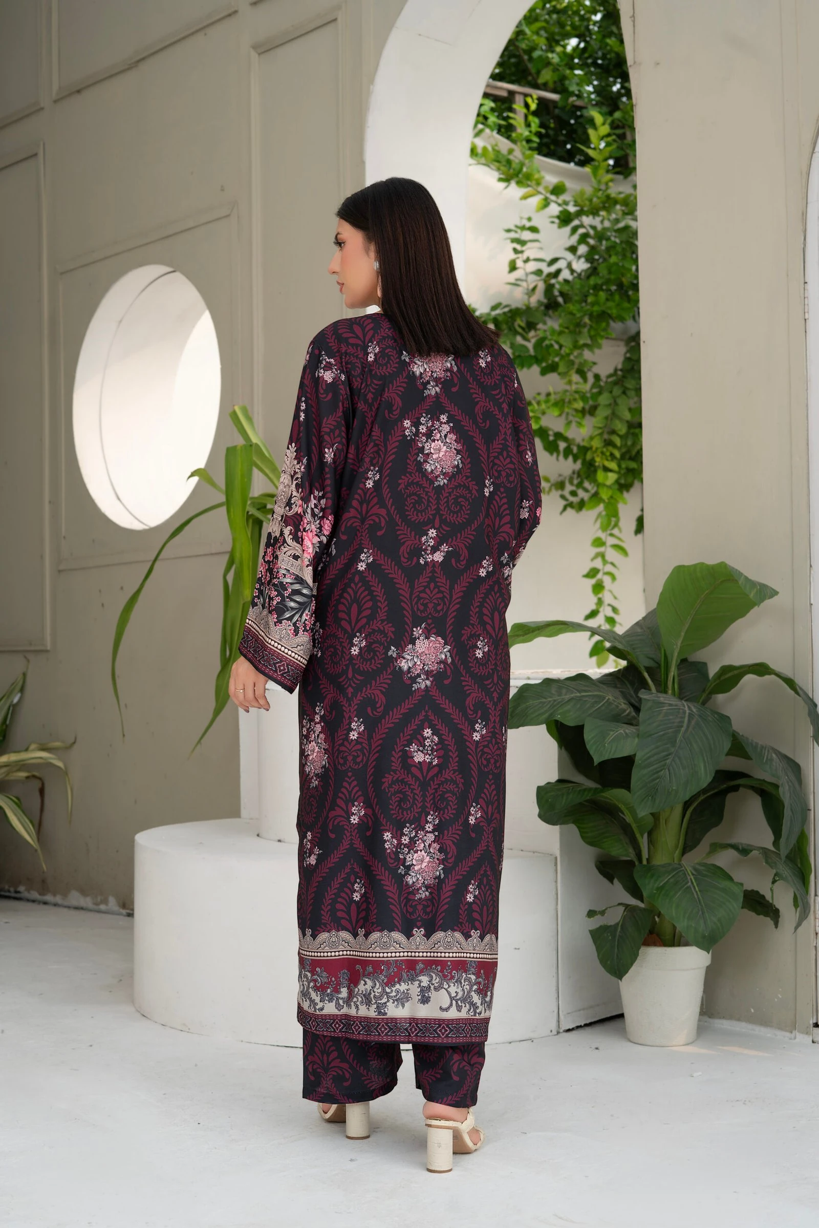 Mahjabeen 2PC - Maroon Floral Suit