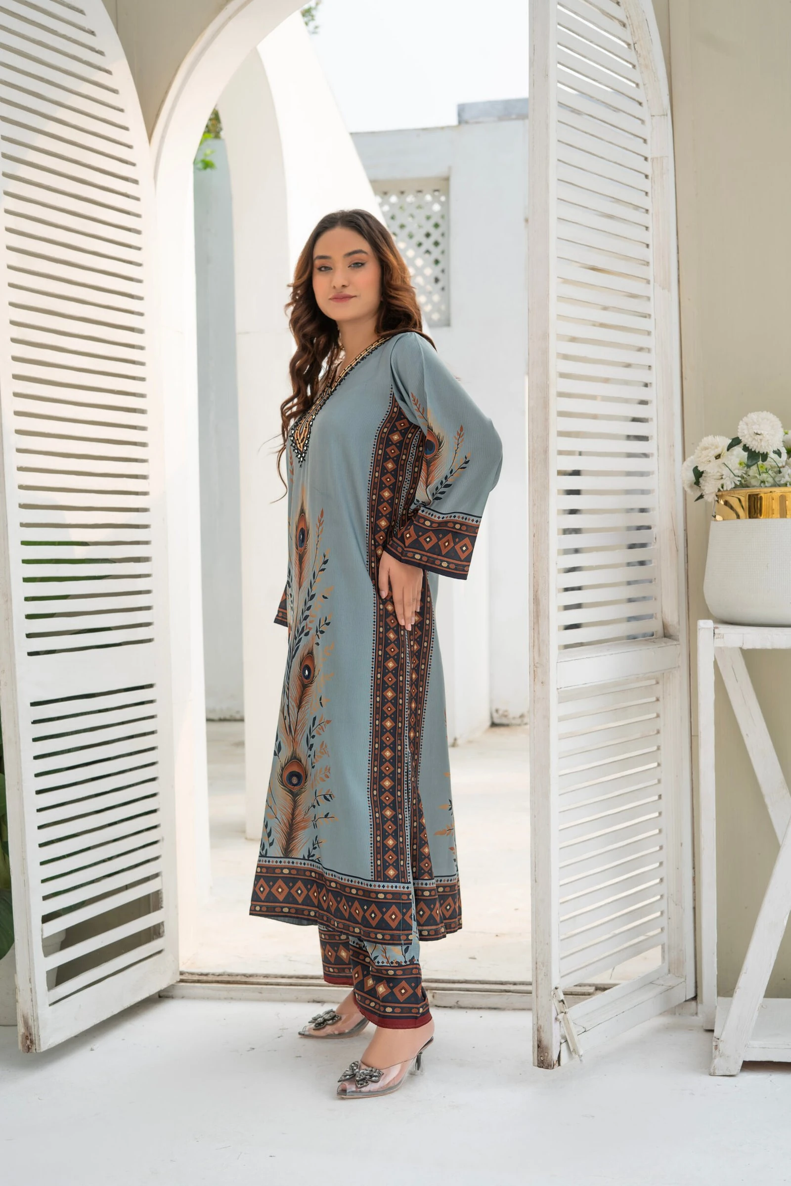 Kaavish 2PC - Grey Peacock Suit