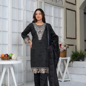 Sehrish 3PC - Black Silver Embroidered Suit